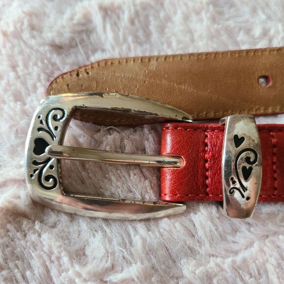 brighton leather belt red w/ silver conchos golf theme size M - Picture 5 of 8
